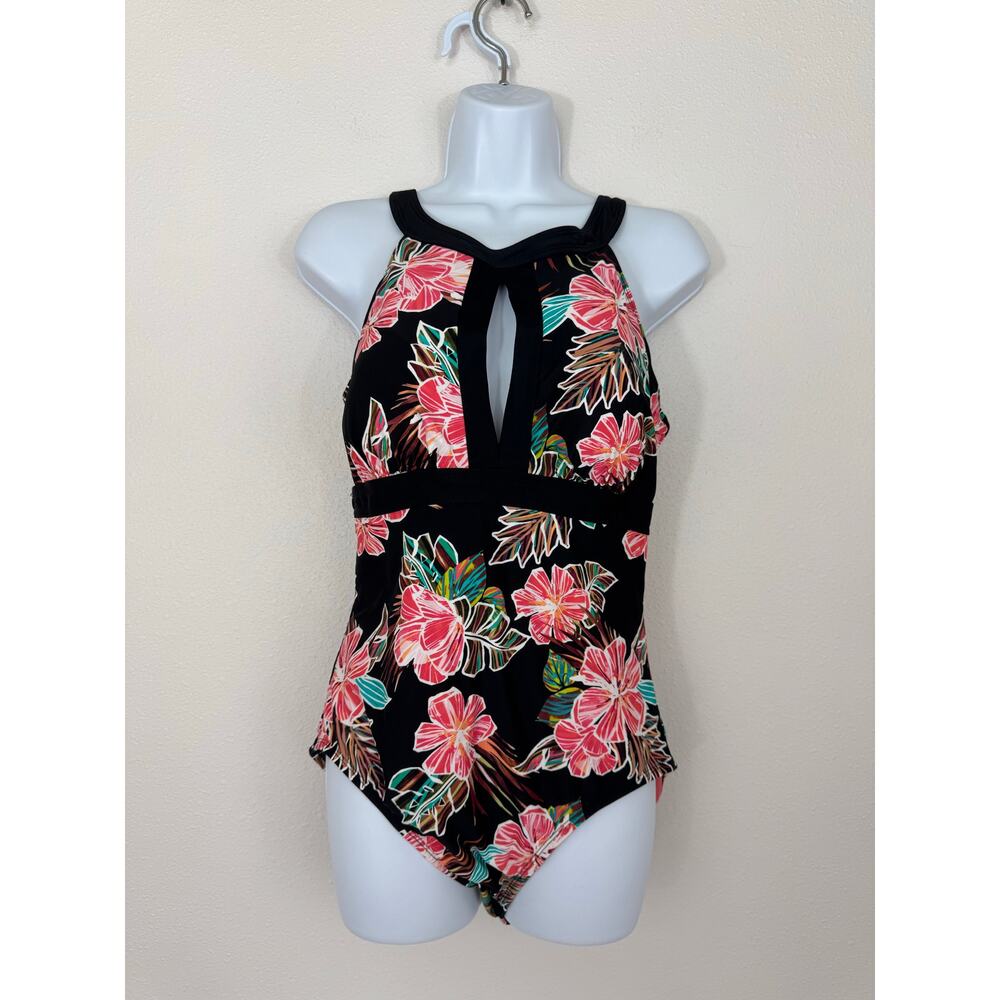 Tahiti Tropical Floral Keyhole One Piece Swimsuit Large 12/14 - Picture 2 of 5
